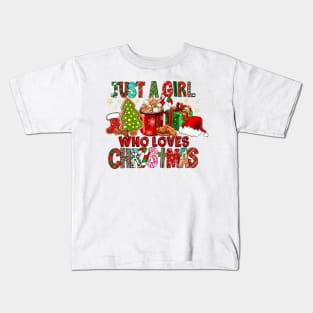 Just A Girl Who Loves Christmas Hot Cocoa Hat Santa Pajama Kids T-Shirt